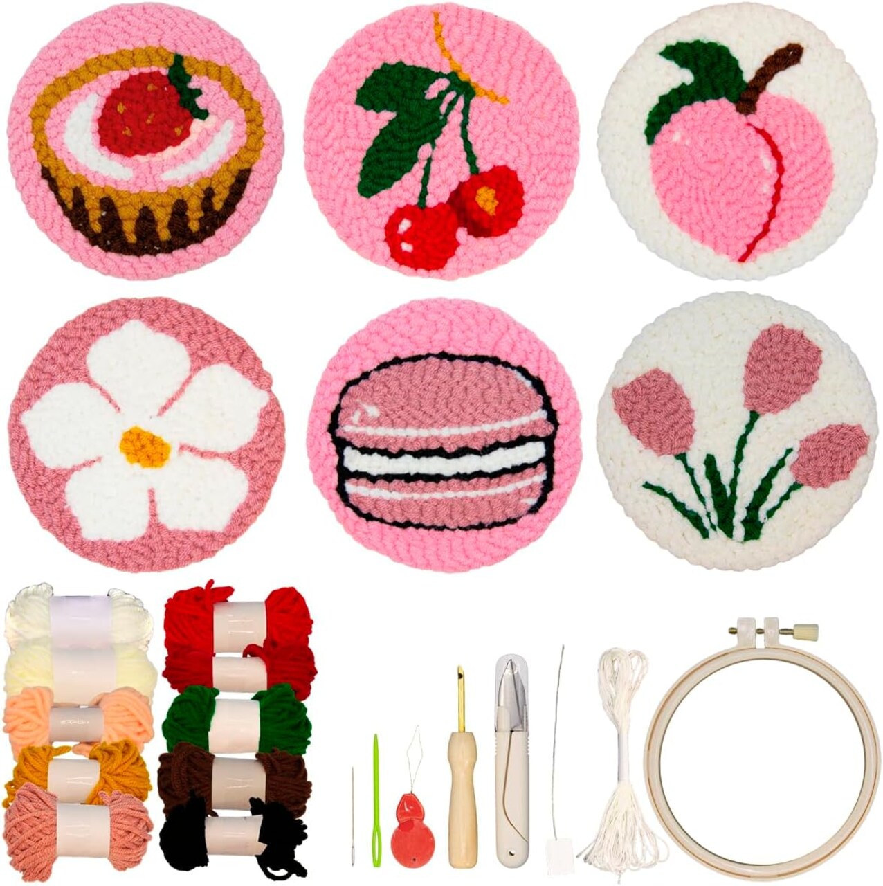Punch Needle Kit for Beginners – 6-Pattern DIY Embroidery Set for Adults & Kids with Hoop, Yarn, Tools, and Instructions – Easy Tufted Rug & Coaster Craft Kit
